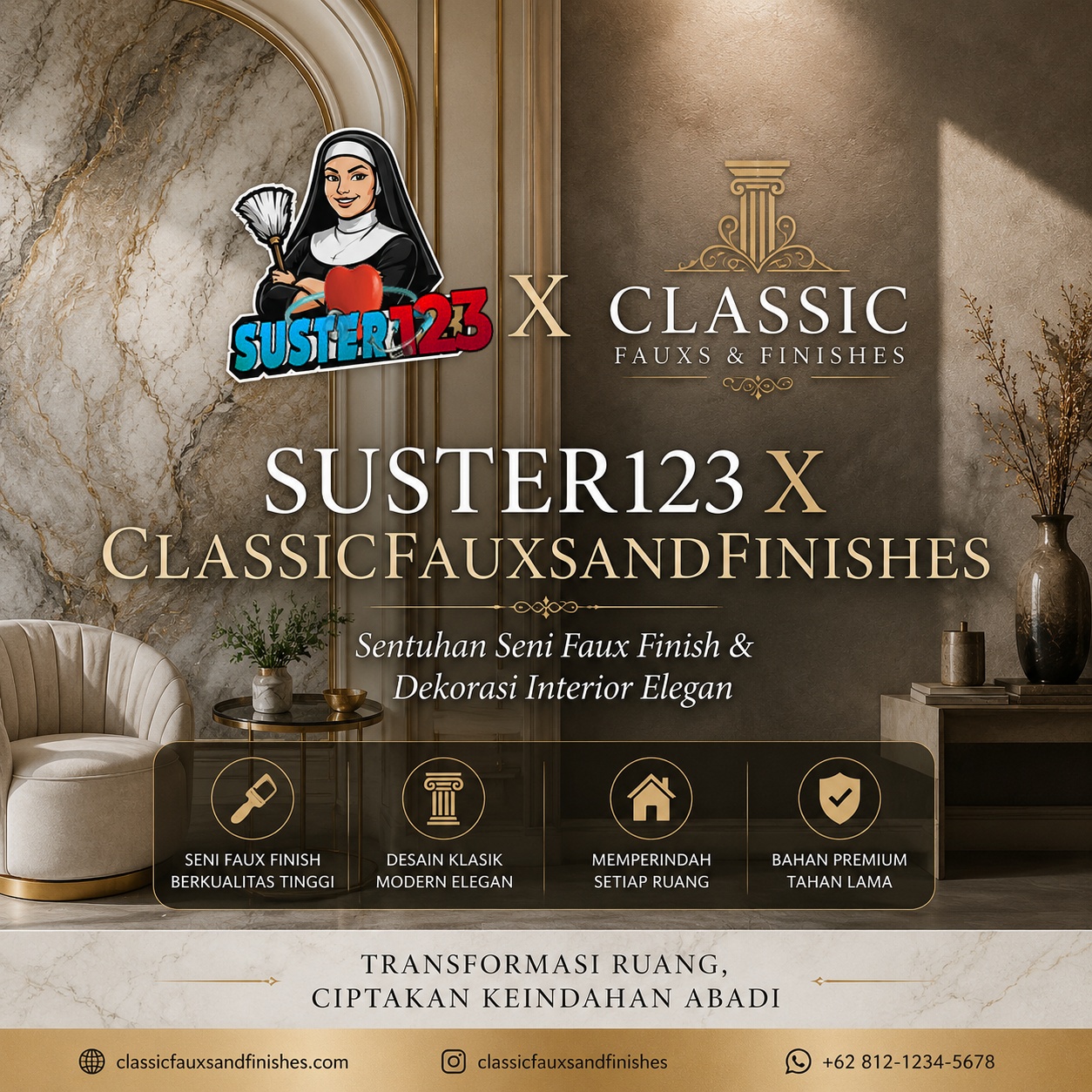 SUSTER123 X CLASSICFAUXSANDFINISHES Sentuhan Seni Faux Finish & Dekorasi Interior Elegan